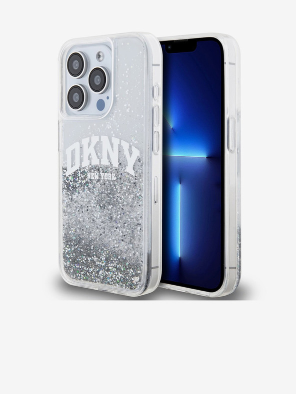 DKNY Liquid Glitter Arch Logo Zadný kryt pre iPhone 14 Pro Max Transparent DKNY