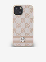 DKNY PU kožený zadný kryt s károvaným vzorom a pruhmi pre iPhone 13 ružový DKNY