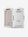 DKNY PU kožený zadný kryt s károvaným vzorom a pruhmi pre iPhone 13 ružový DKNY