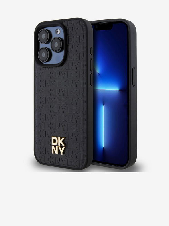 DKNY PU kožený zadný kryt s opakujúcim sa vzorom s logom Magsafe pre iPhone 12/12 Pro Black DKNY