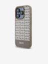 DKNY PU kožený zadný kryt Repeat Pattern Bottom Stripe MagSafe pre iPhone 13 Pro Max Brown DKNY