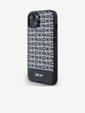 DKNY PU kožený zadný kryt Repeat Pattern Bottom Stripe MagSafe pre iPhone 14 Black DKNY