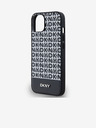 DKNY PU kožený zadný kryt Repeat Pattern Bottom Stripe MagSafe pre iPhone 14 Black DKNY