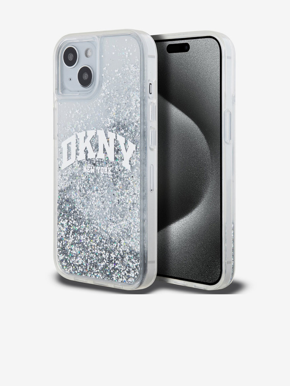 DKNY Liquid Glitter Arch Logo Zadný kryt pre iPhone 15 Transparent DKNY