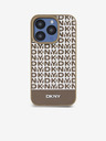 DKNY PU kožený zadný kryt Repeat Pattern Bottom Stripe MagSafe pre iPhone 13 Pro Brown DKNY