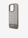 DKNY PU kožený zadný kryt Repeat Pattern Bottom Stripe MagSafe pre iPhone 13 Pro Brown DKNY