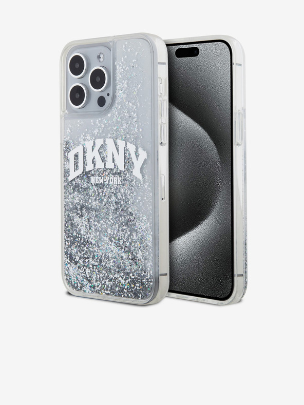 DKNY Liquid Glitter Arch Logo Zadný kryt pre iPhone 15 Pro Max Transparent DKNY