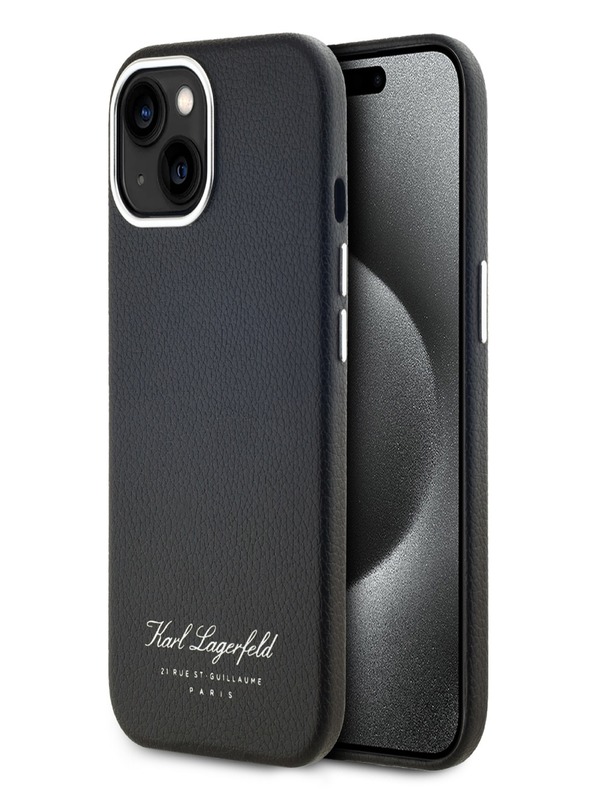 Karl Lagerfeld Grained PU Hotel RSG zadný kryt pre iPhone 15 čierny Karl Lagerfeld