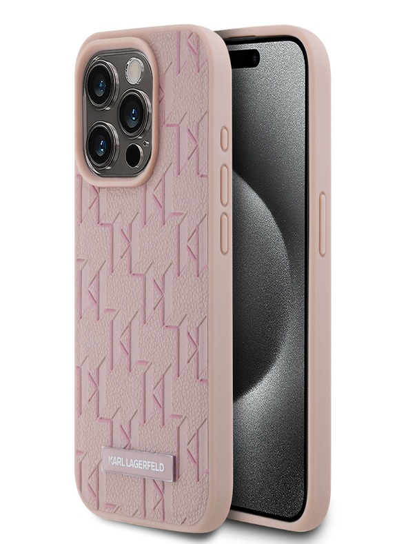 Karl Lagerfeld PU kožený zadný kryt Monogram Metal Logo Magsafe pre iPhone 15 Pro Max Pink Karl Lagerfeld