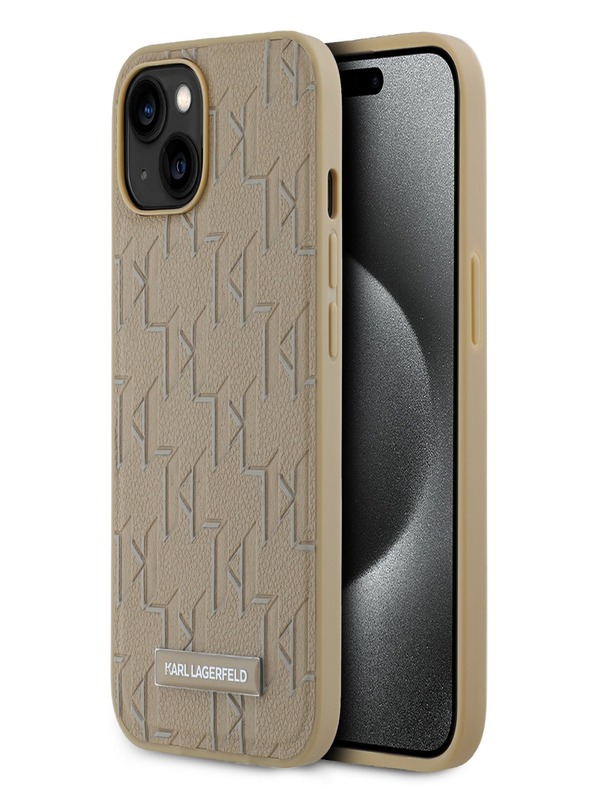 Karl Lagerfeld PU kožený zadný kryt Monogram Metal Logo Magsafe pre iPhone 14 Beige Karl Lagerfeld