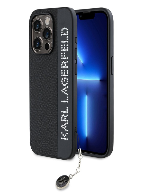 Karl Lagerfeld Karl Lagerfeld PU Saffiano Rhinestone Charm zadný kryt pre iPhone 15 Pro Max čierny