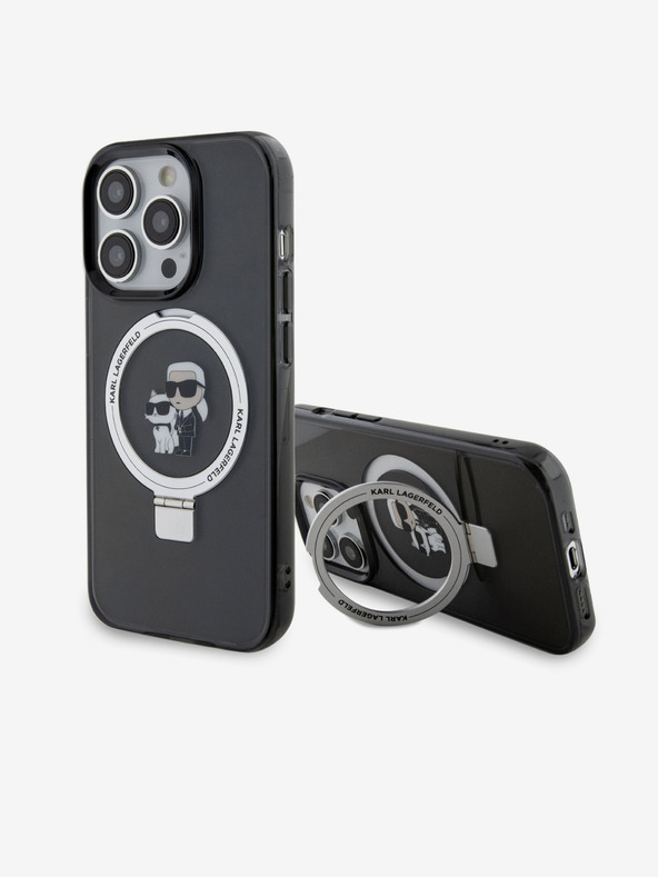 Karl Lagerfeld Ringstand Karl a Choupette MagSafe zadný kryt pre iPhone 15 Pro čierny Karl Lagerfeld