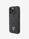 Guess PU 4G Strass Triangle Metal Logo Zadní Kryt pro iPhone 15 Pro Max Black Obal na telefón
