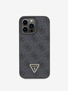 Guess PU 4G Strass Triangle Metal Logo Zadní Kryt pro iPhone 15 Pro Max Black Obal na telefón