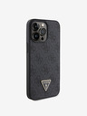 Guess PU 4G Strass Triangle Metal Logo Zadní Kryt pro iPhone 15 Pro Max Black Obal na telefón