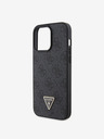 Guess PU 4G Strass Triangle Metal Logo Zadní Kryt pro iPhone 15 Pro Max Black Obal na telefón