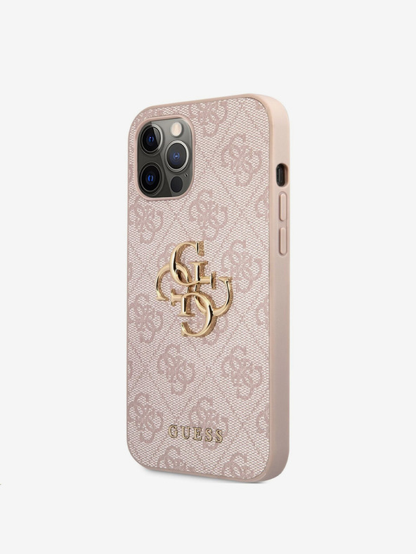 Guess Guess PU 4G Kovové logo Zadný kryt pre iPhone 12 Pro Max Ružový