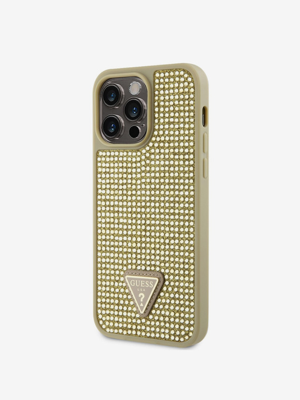 Guess Guess Rhinestones Triangle Metal Logo Cover pre iPhone 14 Pro Max Gold