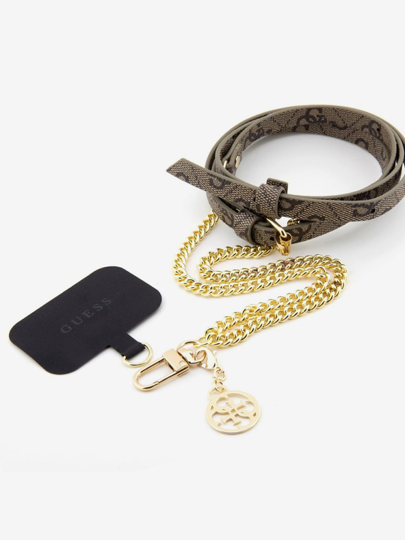 Guess Guess Crossbody remienok PU 4G s retiazkou a príveskom zlatý/hnedý