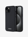DKNY PU kožený strieborný kovový zadný kryt s logom Magsafe pre iPhone 15 čierny DKNY