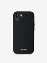 DKNY PU kožený strieborný kovový zadný kryt s logom Magsafe pre iPhone 15 čierny DKNY