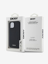 DKNY PU kožený strieborný kovový zadný kryt s logom Magsafe pre iPhone 15 čierny DKNY