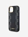 DKNY PU kožený károvaný zadný kryt so vzorom Magsafe pre iPhone 15 čierny DKNY