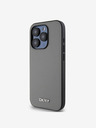 DKNY PU kožený strieborný kovový zadný kryt s logom Magsafe pre iPhone 14 Pro Grey DKNY