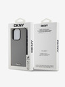 DKNY PU kožený strieborný kovový zadný kryt s logom Magsafe pre iPhone 14 Pro Grey DKNY