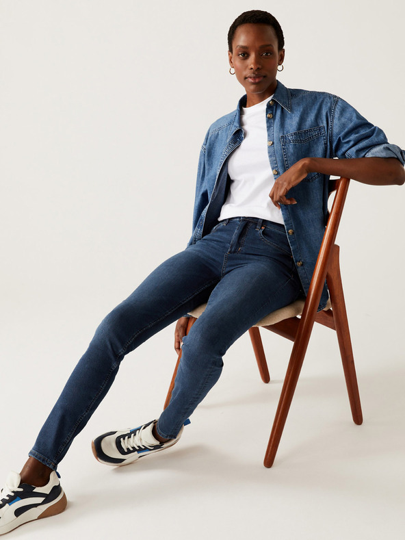 Marks & Spencer Tmavomodré dámske džínsy slim fit strihu Marks & Spencer