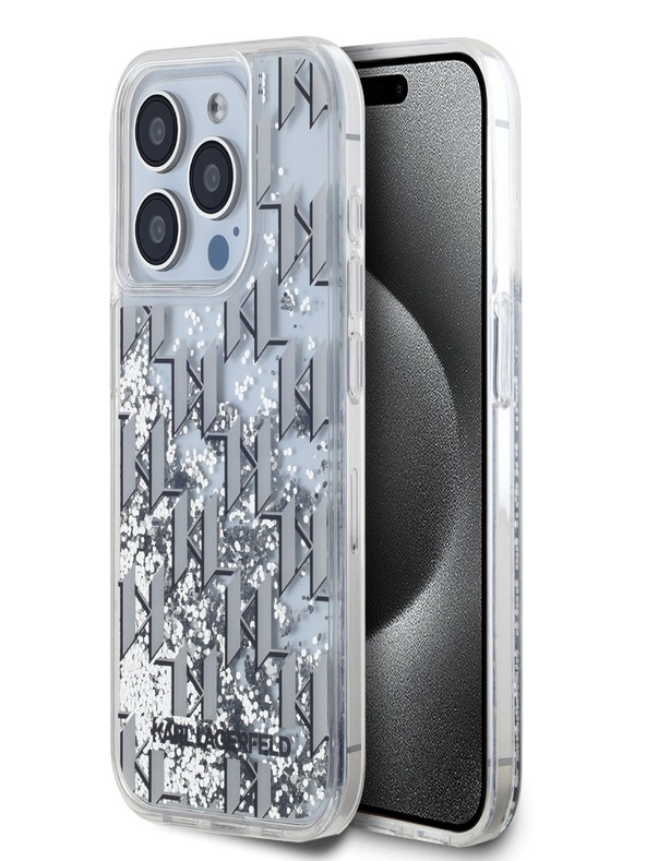 Karl Lagerfeld Liquid Glitter Monogram Gradient zadný kryt pre iPhone 15 Pro White Karl Lagerfeld