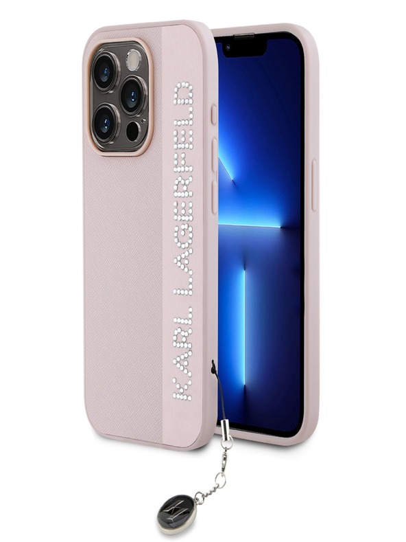 Karl Lagerfeld Karl Lagerfeld PU Saffiano Rhinestone Charm zadný kryt pre iPhone 15 Pro Max ružový