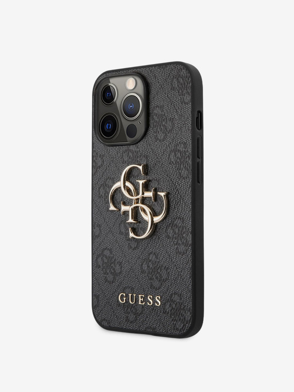 Guess PU 4G Metal Logo Zadní Kryt pro iPhone 13 Pro Grey Obal na telefón