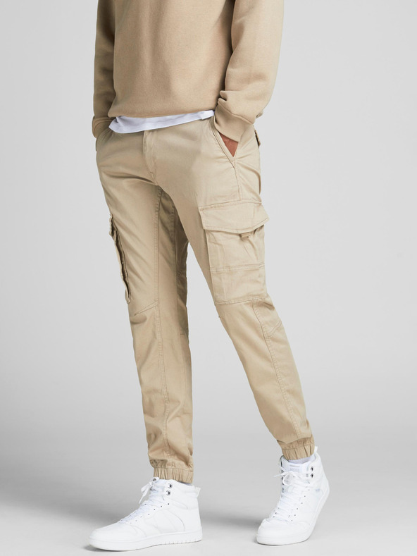 Jack & Jones Béžové pánske nohavice Jack & Jones Paul s vreckami
