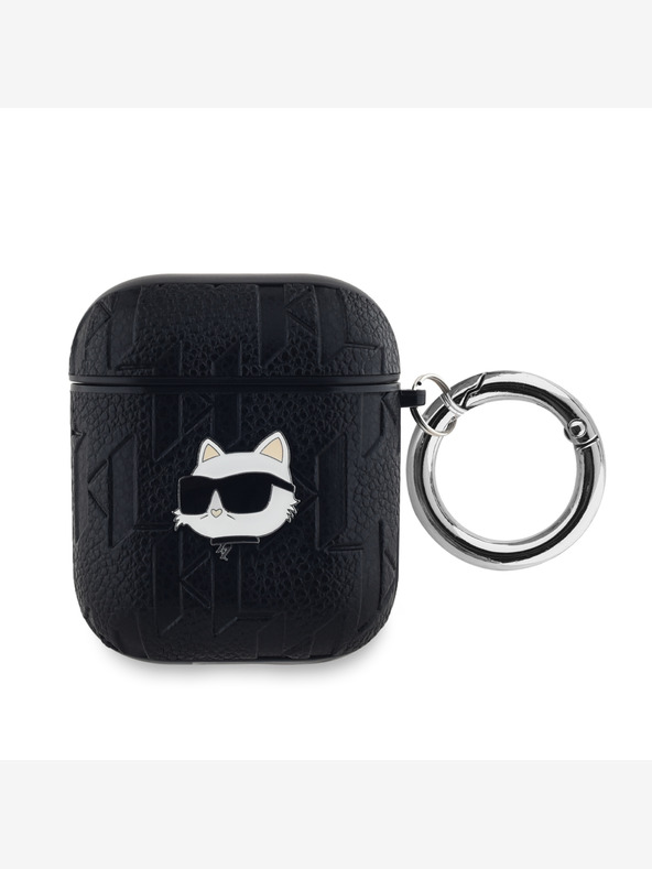 Karl Lagerfeld Karl Lagerfeld PU Embosované puzdro s hlavami Choupette pre AirPods 1/2 čierne