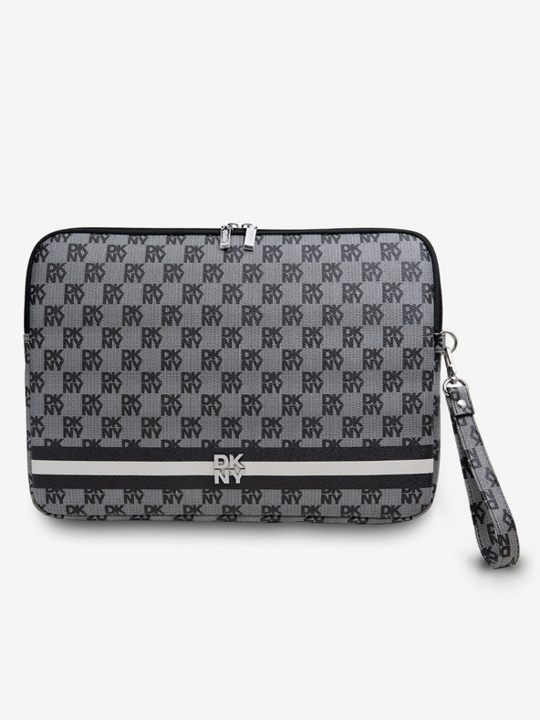DKNY DKNY PU kožený kryt na notebook so šachovnicovým vzorom a pruhmi 13/14 čierny"