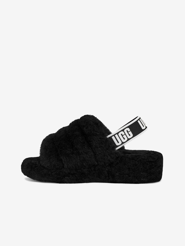UGG Čierne dámske čižmy z ovčej kože UGG Fluff Yeah Slide