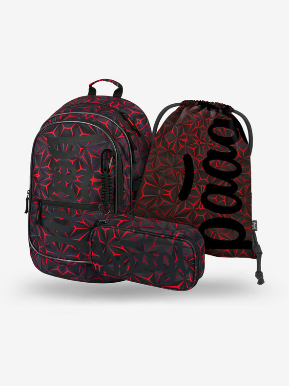 BAAGL  Čierny školský set - batoh, penál, taška Baagl Core Red Polygon