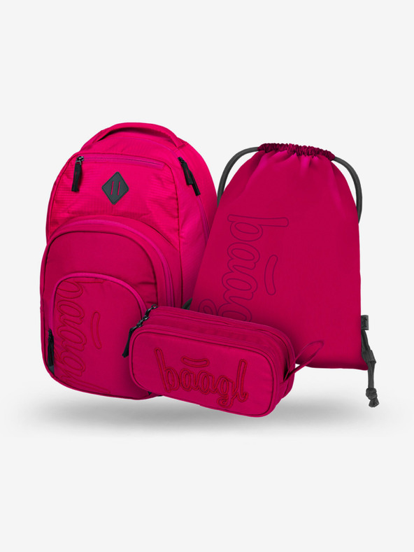 BAAGL  Červená školská súprava - batoh, peračník, taška Baagl Coolmate Ruby