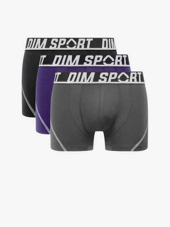 DIM Súprava troch športových boxeriek v sivej, modrej a čiernej farbe DIM SPORT MICROFIBRE BOXER 3x