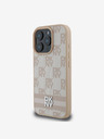 DKNY DKNY PU kožený zadný kryt so šachovnicovým vzorom a pruhmi pre iPhone 16 Pro ružový
