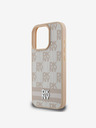 DKNY DKNY PU kožený zadný kryt so šachovnicovým vzorom a pruhmi pre iPhone 16 Pro ružový