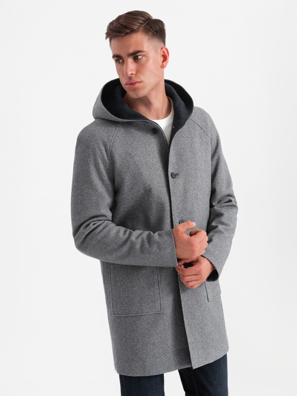 Ombre Clothing Pánsky melírovaný dlhý kabát s kapucňou Ombre Clothing