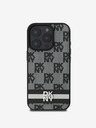 DKNY DKNY PU kožený zadný kryt so šachovnicovým vzorom a pruhmi pre iPhone 16 Pro Max čierny
