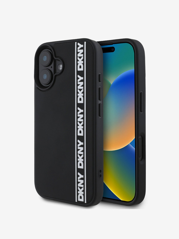 DKNY DKNY 3D gumový zadný kryt s opakujúcim sa logom Line pre iPhone 16 čierny