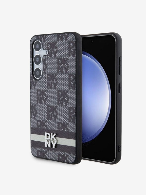 DKNY DKNY PU kožený zadný kryt so šachovnicovým vzorom a pruhmi pre Samsung Galaxy S24+ čierny