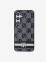 DKNY DKNY PU kožený zadný kryt so šachovnicovým vzorom a pruhmi pre Samsung Galaxy S24+ čierny