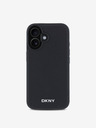 DKNY DKNY PU kožený strieborný kovový kryt s logom Magsafe pre iPhone 16 Plus čierny