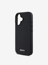 DKNY DKNY PU kožený strieborný kovový kryt s logom Magsafe pre iPhone 16 Plus čierny