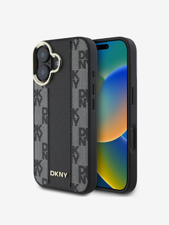 DKNY DKNY PU kožený károvaný vzor Magsafe zadný kryt pre iPhone 16 čierny